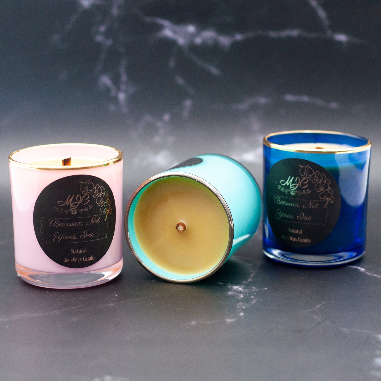 Small Pure Unscented Beeswax Candle in Navy Glass Jar 220g/7.7oz