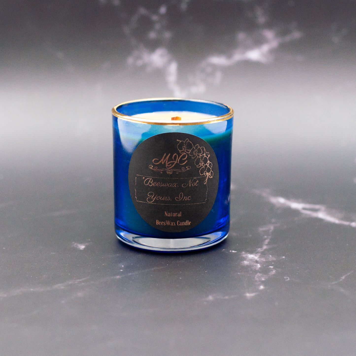 Small Pure Unscented Beeswax Candle in Navy Glass Jar 220g/7.7oz