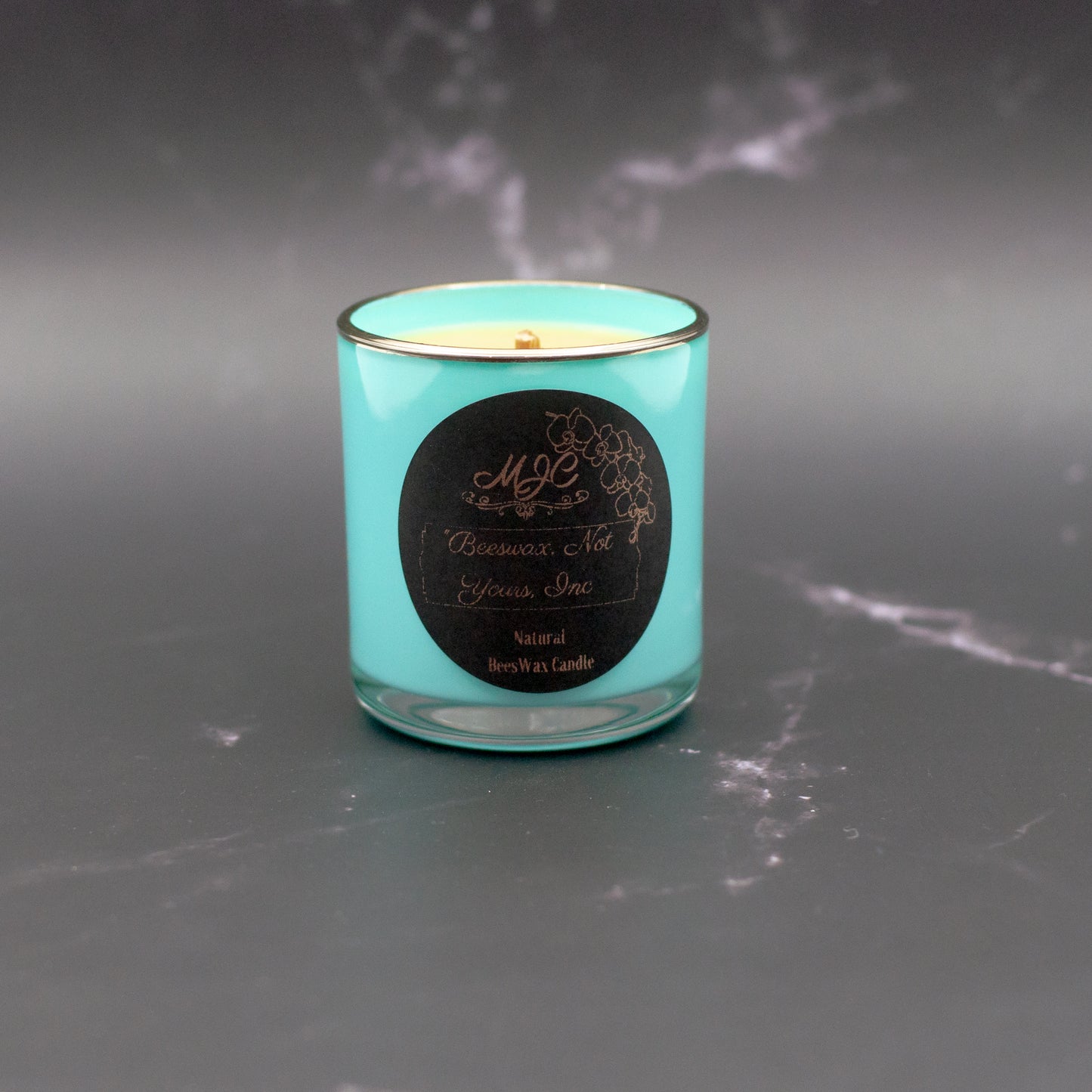 Small Pure Unscented Beeswax Candle in Teal Glass Jar 220g/7.7oz